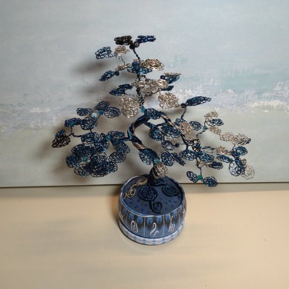 Blue, Silver, White & Black Bonsai Wire Tree (Tree of Life, Joshua Tree) - Picture 4 of 14